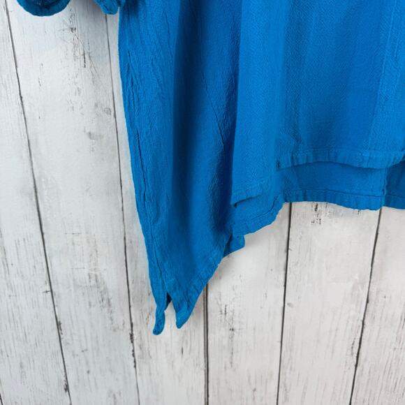 Oh My Gauze! Blue Arty Cotton Gauze Blouse Ruched Tunic Plus Size 3 / XXL 16+ - Picture 2 of 16
